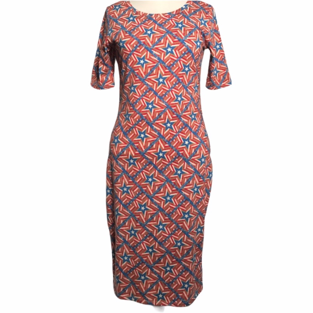 Lularoe printed Julia dress red blue stars America